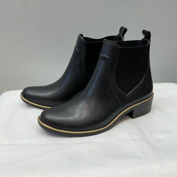 Kate Spade black solstice gold rubber bootie boots women's 9 - Picture 1 of 9